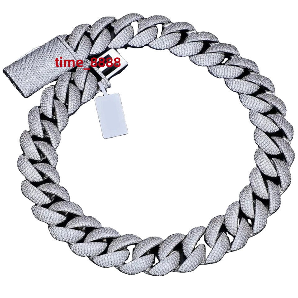 23MM Heavy 5-Row Moissanite Cuban Link Chain 925 Sterling Silver With Iced Out Diamond Stone Gold Hip Hop Cross Pattern Chain