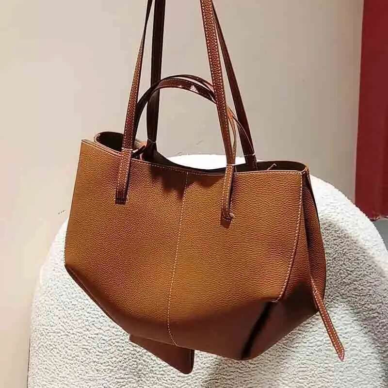 genuine leather Women's Bags Designer Women Large Capacity Leather Bucket Senior Sense Crossbody Casual Broadband Shoulder Bag