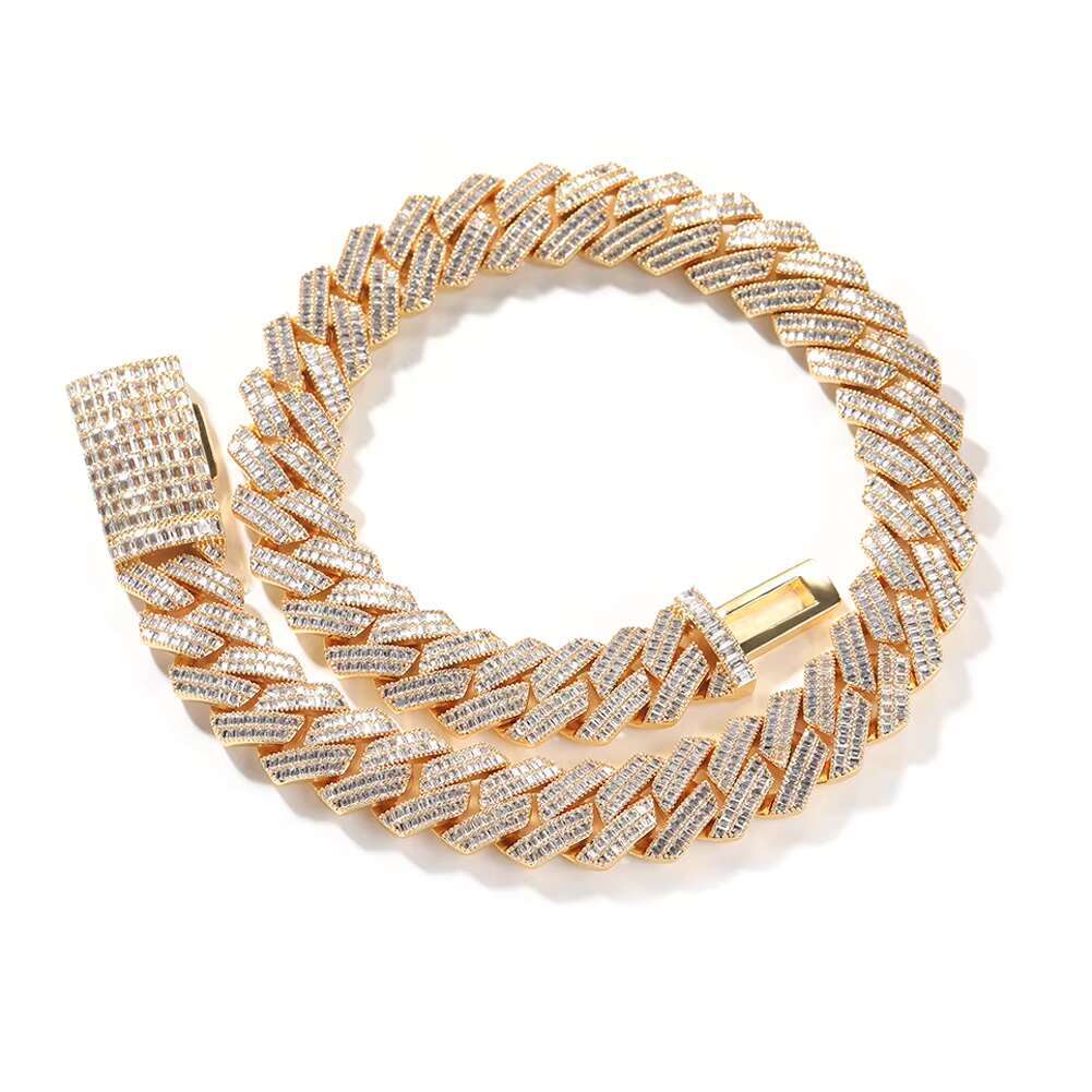 24mm Gold Cuban Link Chain Necklace Double Row T-Bar Clasp Hip Hop Lab-Grown Diamonds Silver Moissanite for Men