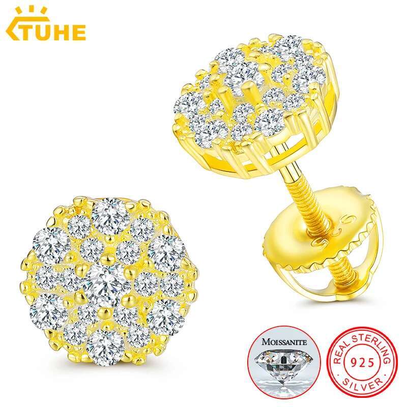 Unisex Fine Jewelry Moissanite Earrings For Women 925 Stud Earrings Moissanite D Color VVS Stud Round Flower Jewelry