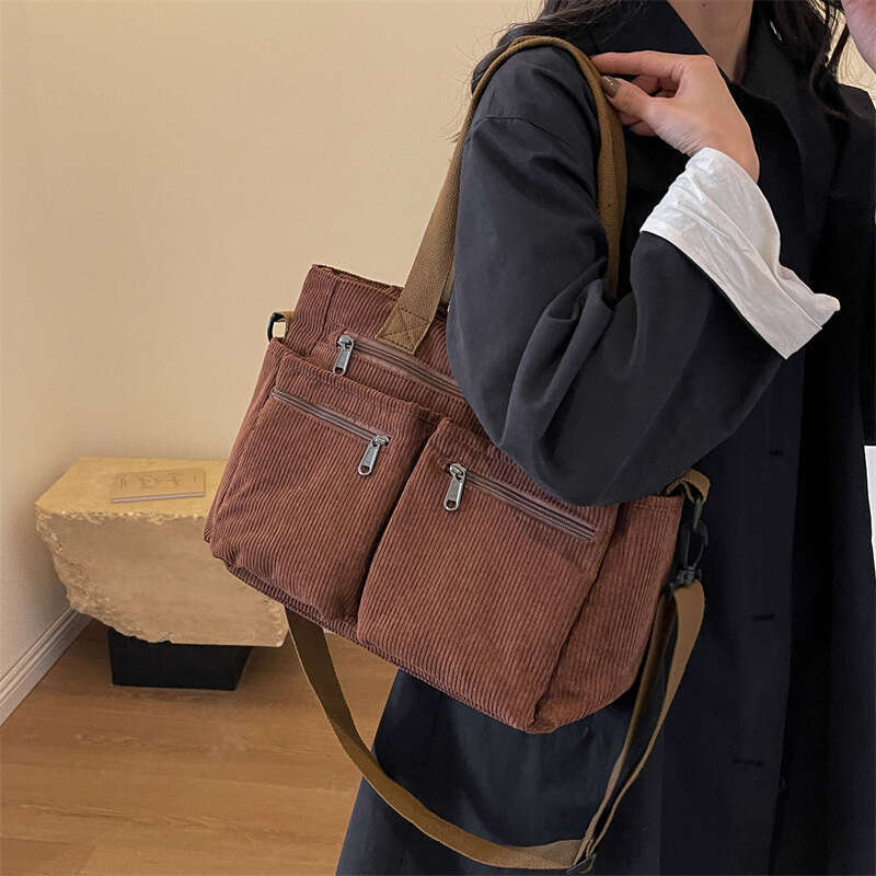 db Large capacity velvet new Korean version simple women's shoulder crossbody bag versatile girl corduroy handbag