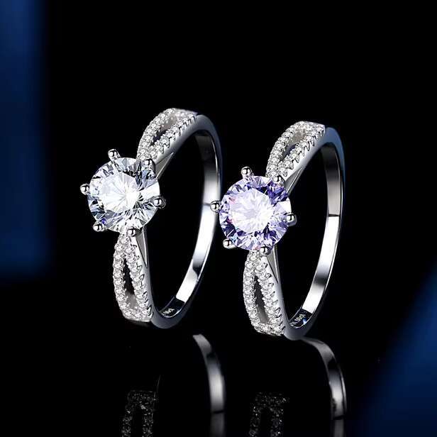 Trendy Crossover Finger Rings Jewelry Women Prong Setting White Gold Plated 925 Sterling Silver Engagement Moissanite Rings
