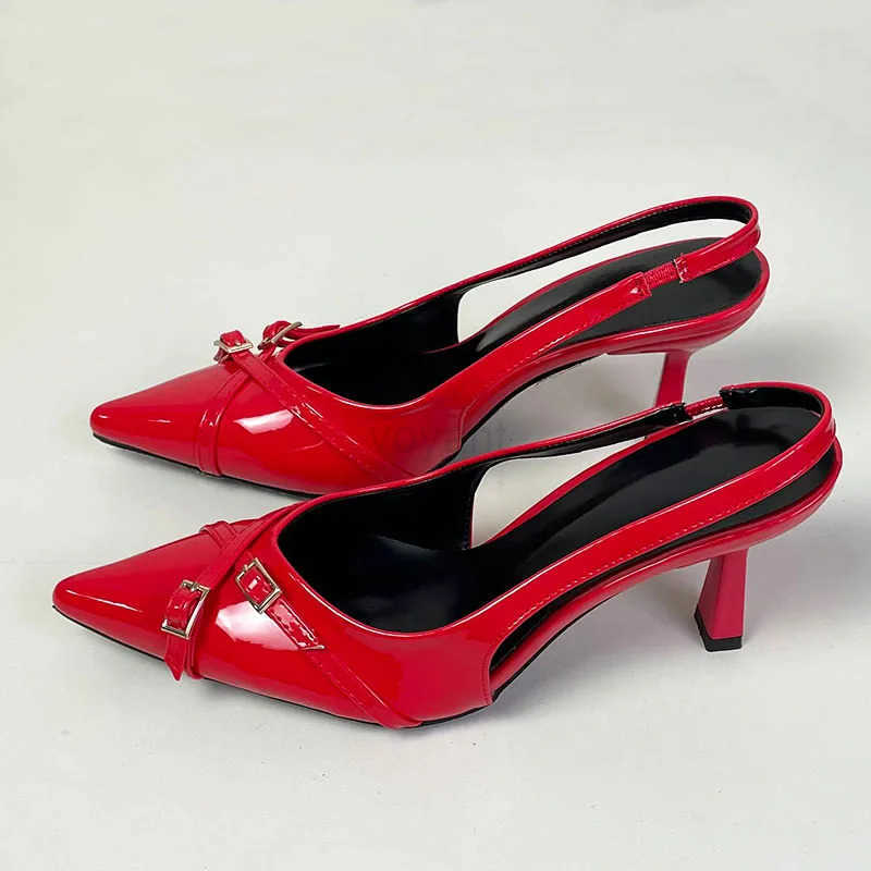 Fashion Pointed Toe Footwear Pumps Ladies High H Shoes Fem Slingbacks Wen Medium H Shoes Sandals Big Size 43 Z250326