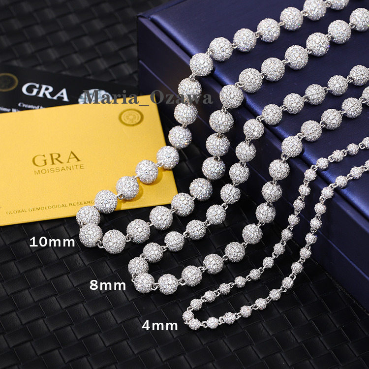 Yu Ying 925 Solid Silver 4mm 8mm 10mm Wide Chain Vvs Round Moissanite Ball Shape Cuban Link Chain for Hip Hop Jewelry