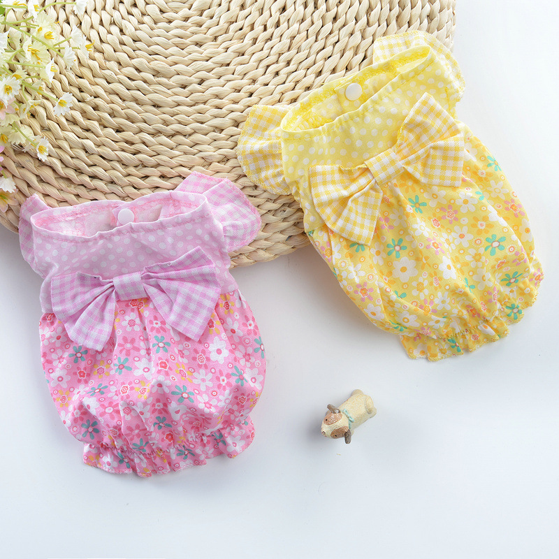 Bowknot Princess Puppy Dog Dress Floral Vest Skirt Summer Pet Dress Dog Cute Rosette Dress Apparel for Puppy Cat Pet, Cool and Breathable in Summer XS