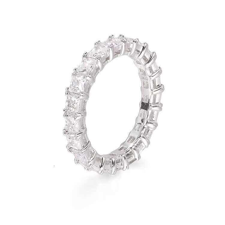 Rhodium Plated Bride Jewelry S925 Silver Eternity Diamond Engagement Tennis Ring Cubic Zirconia Wedding Baguette Band Ring