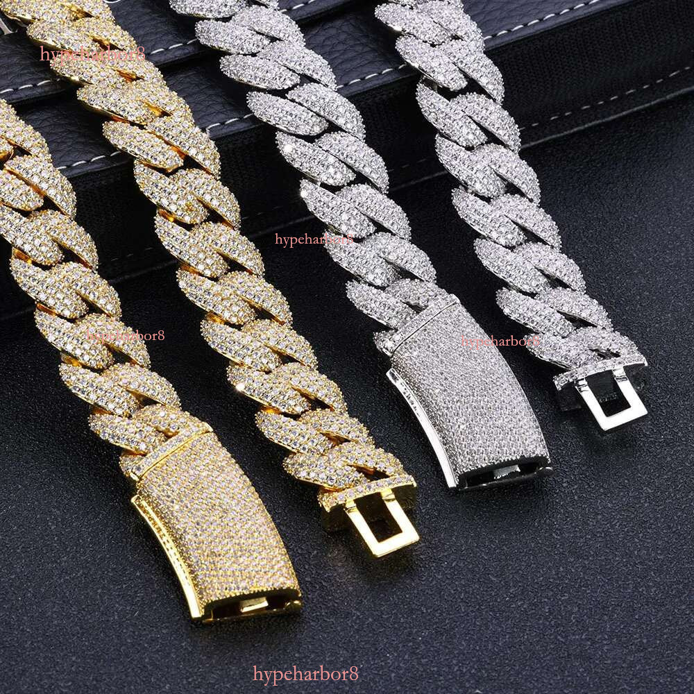 moissanite chain cuban k chains necklace 20mm stainless steel plated gold sier width 3 row iced out hop hip jewelry necklaces bracelet free shipping