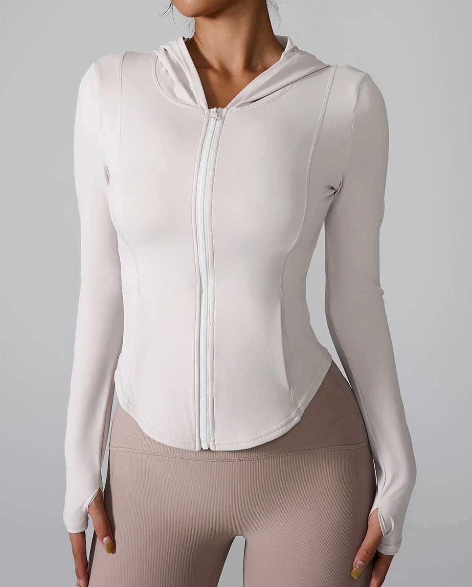 2024 European and American new sports jacket hooded running and fitness suit zipper yoga long sleeved jacket W250326