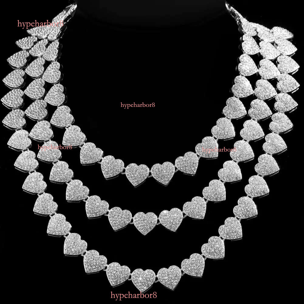 Iced Out Hip Hop Heart Cuban k Chain Womens Micro Water Dia Paving Necklace Set Fashion Jewelry High Quality 240927