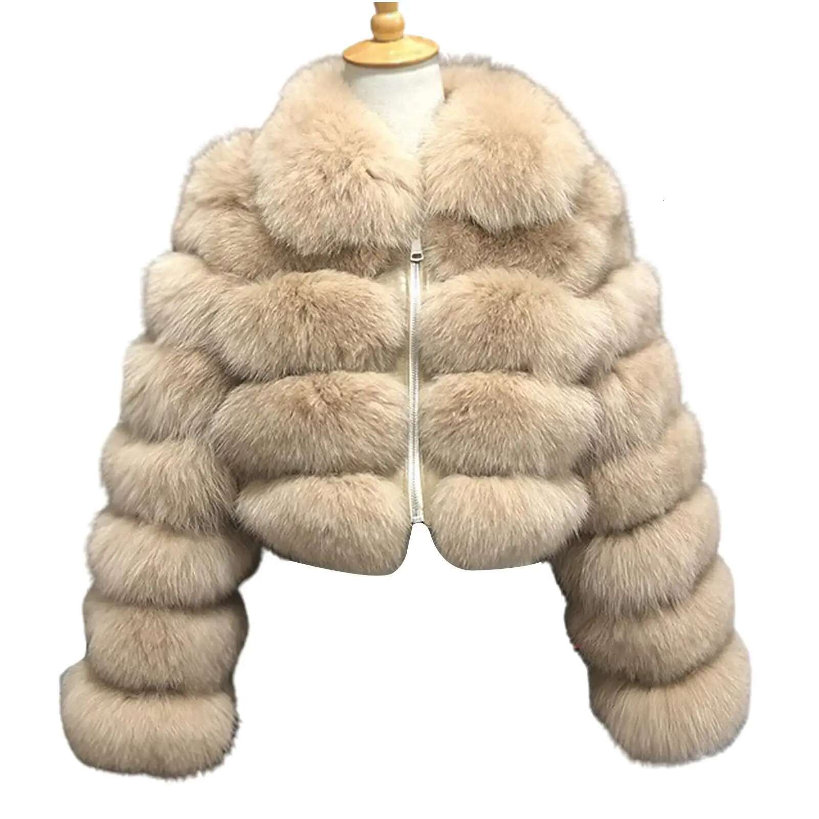 Loose Women Winter Thick Turn Down Collar Long Sleeve Zipper Faux Fur Slim Short Jacket Coat