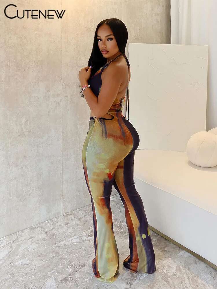 Cutenew Vintage Panelled Women Jumpsuits Summer Halter Waistless Bandage Skinny Overalls Female Trend Hipster One Piece
