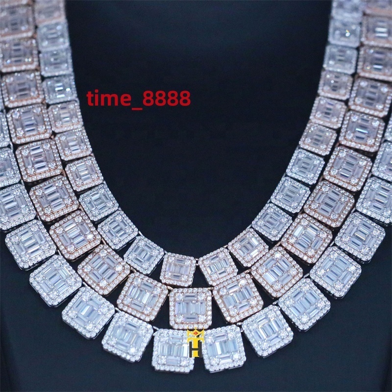 Moissanite Diamond Chain 925 Silver Hip Hop Jewelry baguette Chain Iced Out Clustered Tennis Necklace Chain