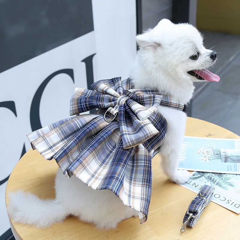 Bow dog collar cute pet harness chest strap leash cat and dog clothing harness vest princess Tutu dress X250326