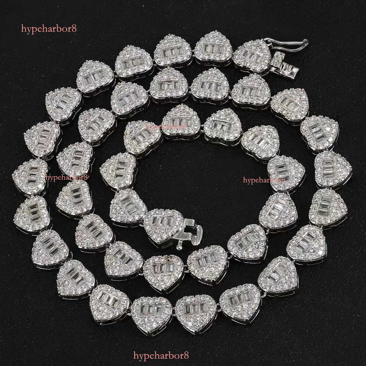 Dropshipping Hip Hop Jewelry 13mm Sterg Sier VVS Moissanite Dia Iced Out Heart Shape Tennis Chain Necklace