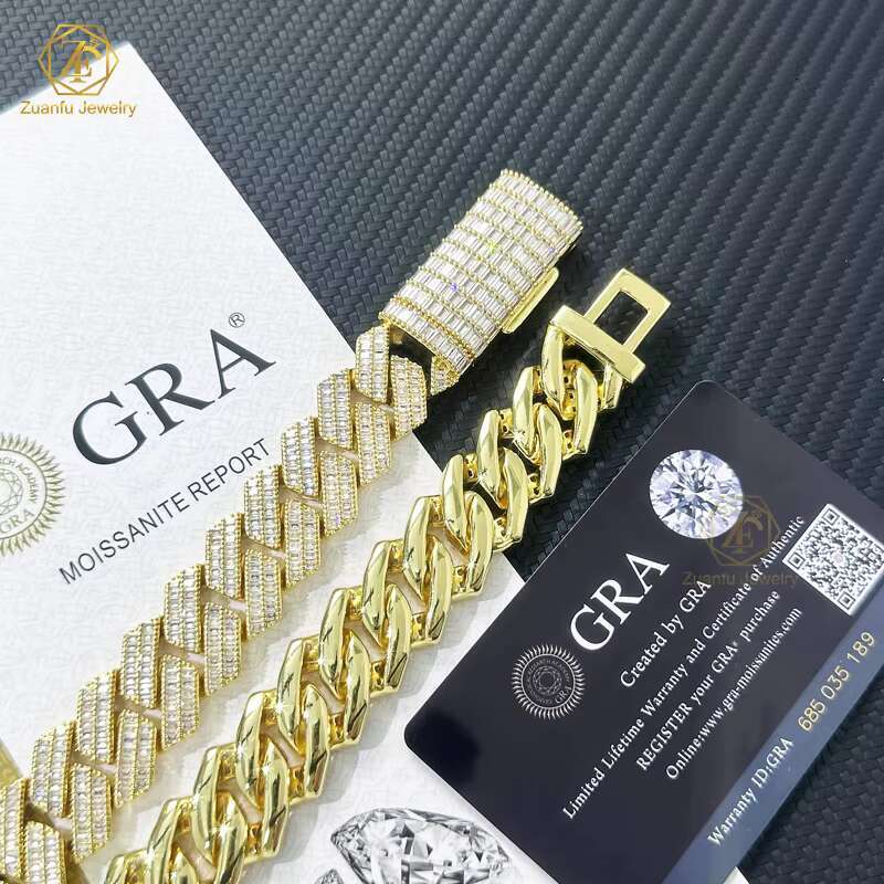 High Quality Hip Hop Cuban Link Necklace Women Baguette Moissanite 925 Silver Cuban Link Chain Necklace Bracelet