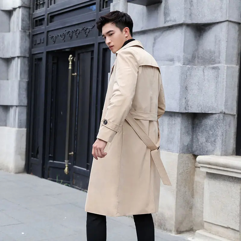 Mens solid color plus size trench coat loose fit single chest windproof jacket button coat mens clothing A101 250324