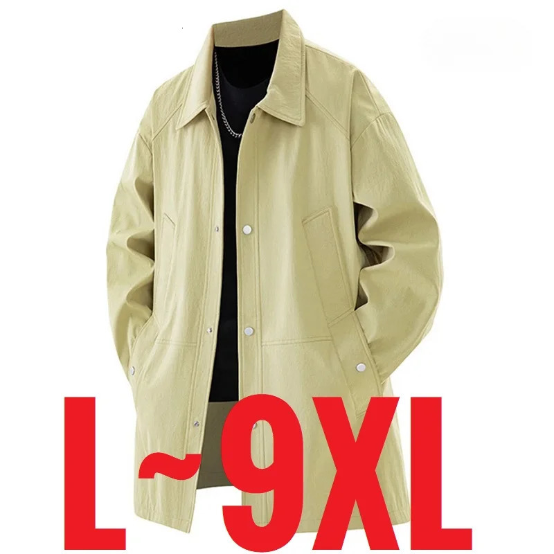 Large mens trench coat single button windproof jacket mens Korean clothing spring half season long open jacket 250324