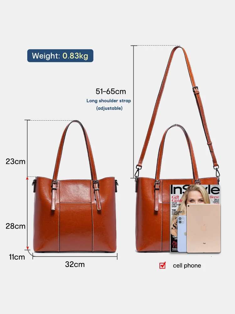 Zency High Quality Women's Genuine Leather Tote Lady Designer Cowhide Shoulder Large Capacity OL Handbag Shopper Bag