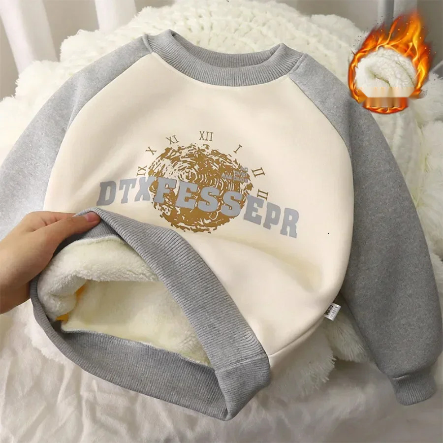 Ddmyshoesvip Kids Thicken Warm Sweatshirt Baby Boys Girls Autumn Winter Letter Print Pullover Hoodies Sweatshirts Children S Casual Clothing
