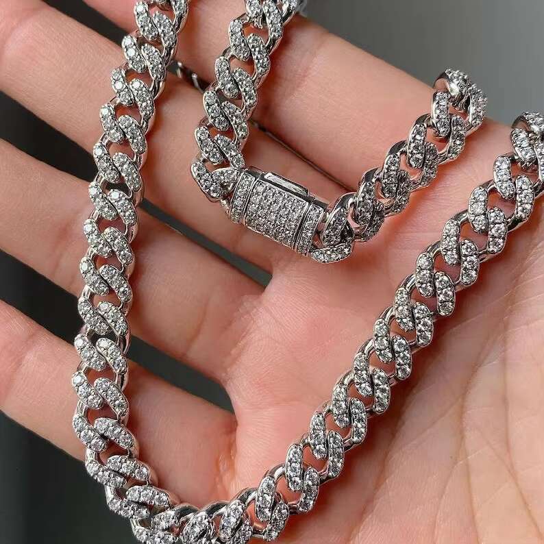 6MM Men Hip Hop Style 925 Sterling Silver Moissanite Style Cuban Link Chain Fully Iced Out Luxury Chain Round Diamond 20Inch