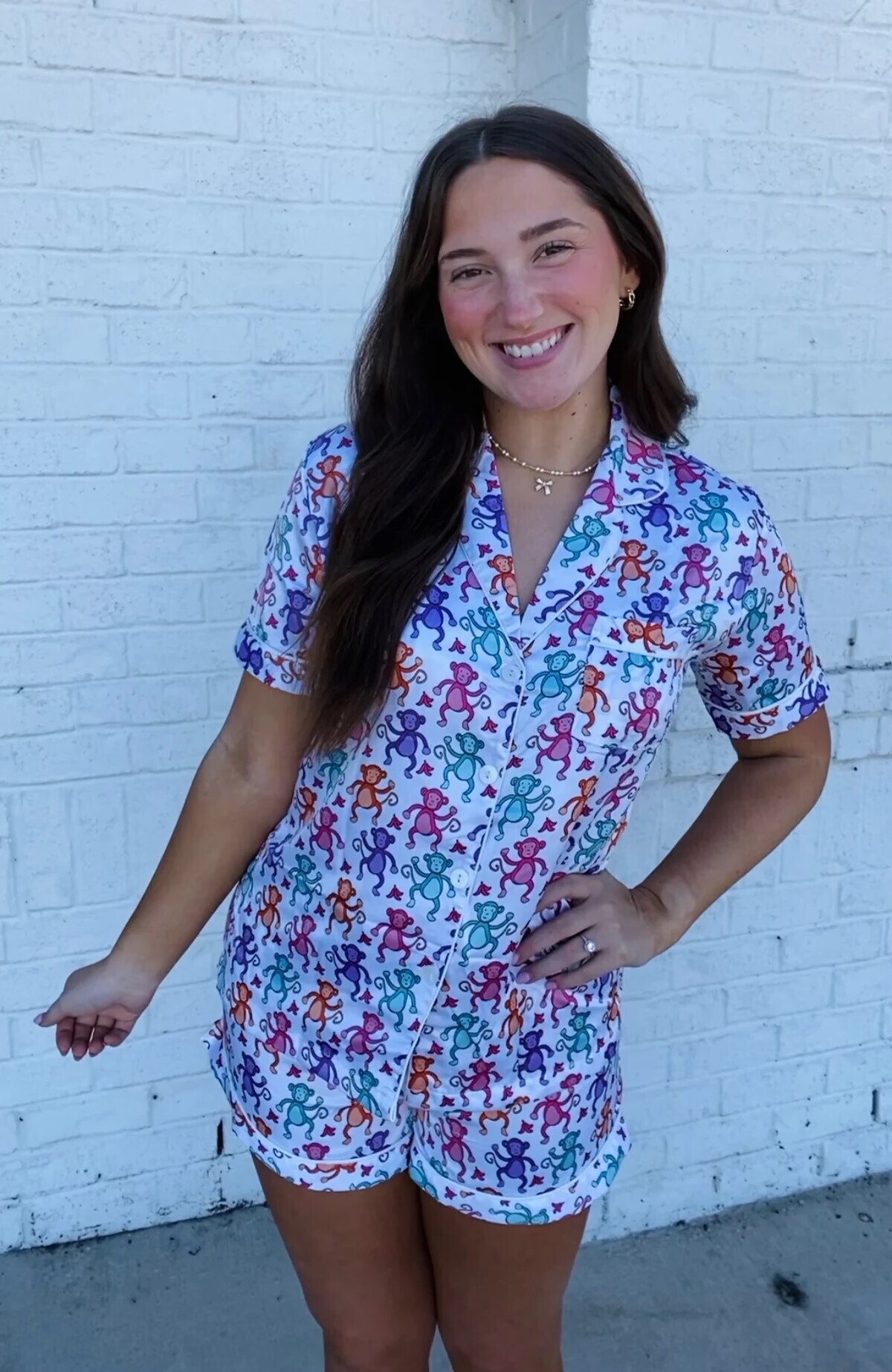 S3388 Summer Monkey Print Temperament Home Clothes Adult Women's Pajama Set