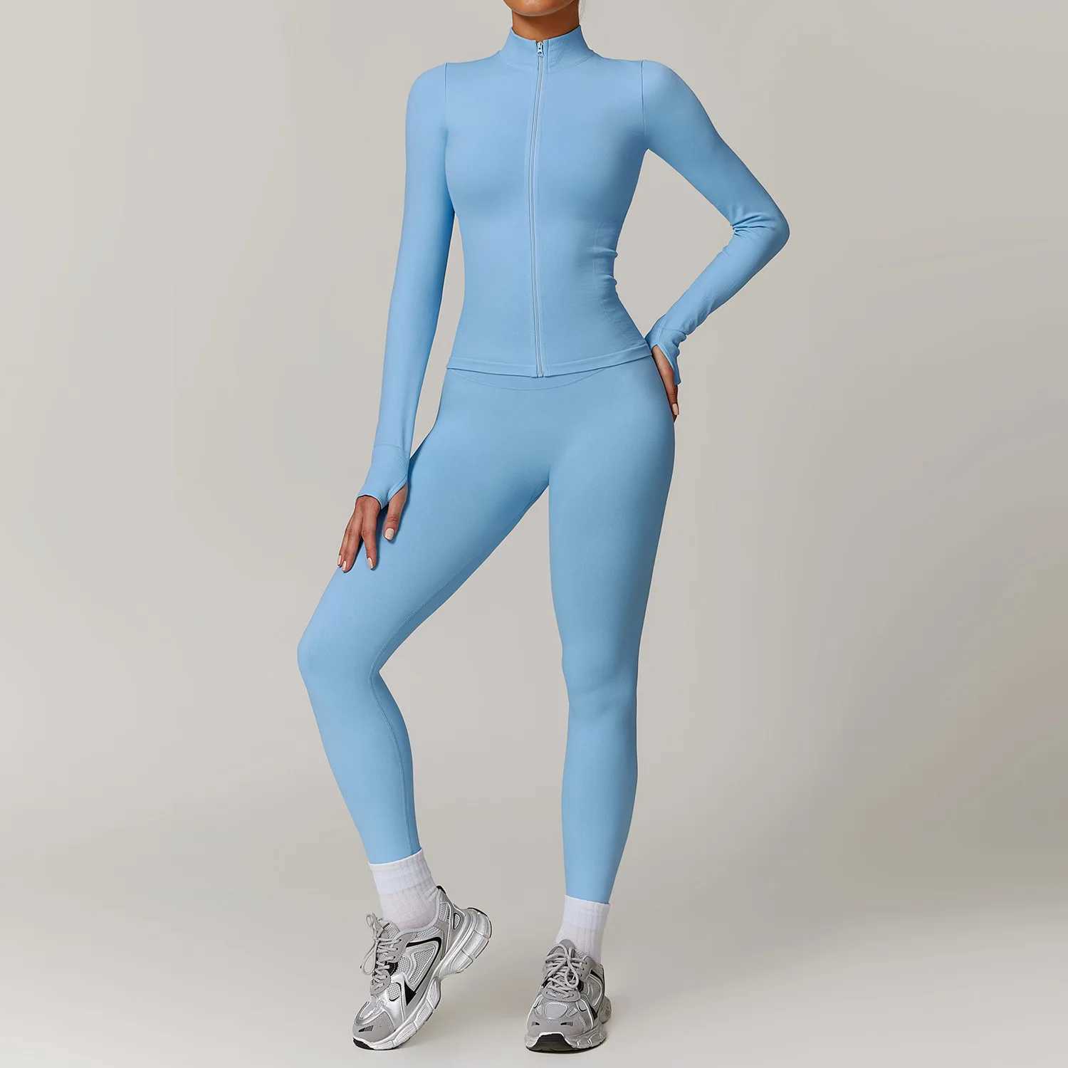 Seamless yoga set gym clothing sports jacket yoga set womens fitness long sleeved jacket track and field clothing sports bra gym leg set W250326