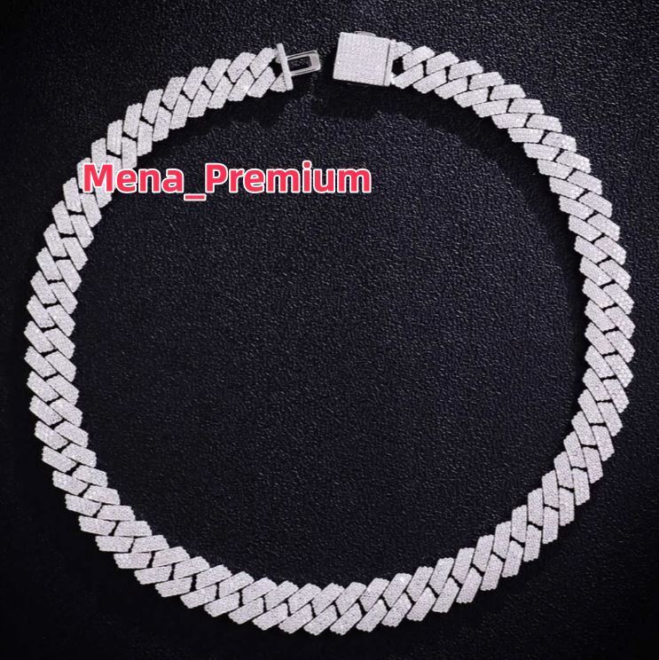 3row Moissanite Diamond Cuban Link Chain Fine Silver Iced Hip Hop Style Necklace High Quality Moissanite Cuban