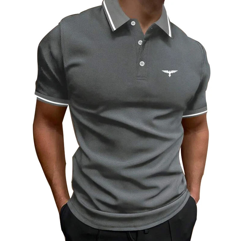 mens casual solid color short sleeved button up polo shirt summer slim fit golf 100 polyester quick drying 250326