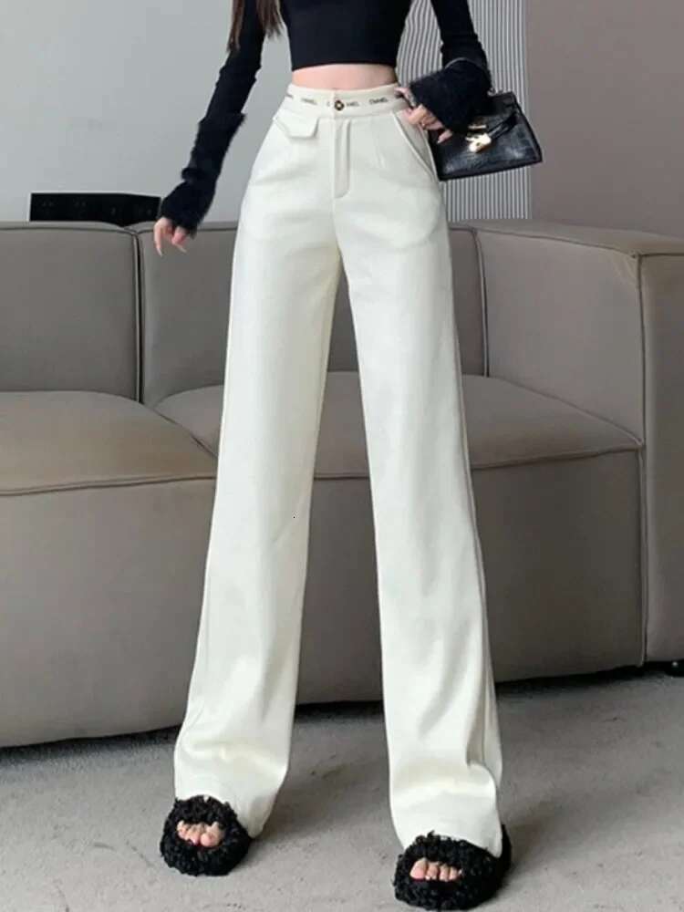 Women's Casual Contrast Spliced High Waist Straight Black Pants Street Trendy Chic Loose Trousers Spring Autumn New