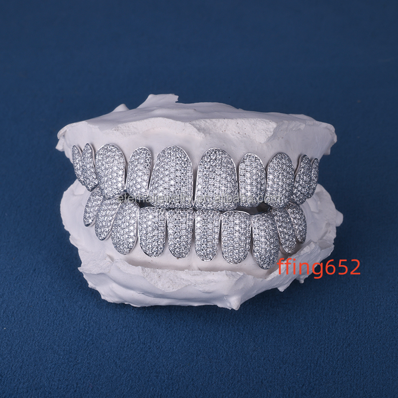 Factory Customized Top Bottom 1 - 10 S925 Silver 10K 14K 18K Solid Gold VVS Moissanite Lab Diamond Iced Out Grillz for Teeth
