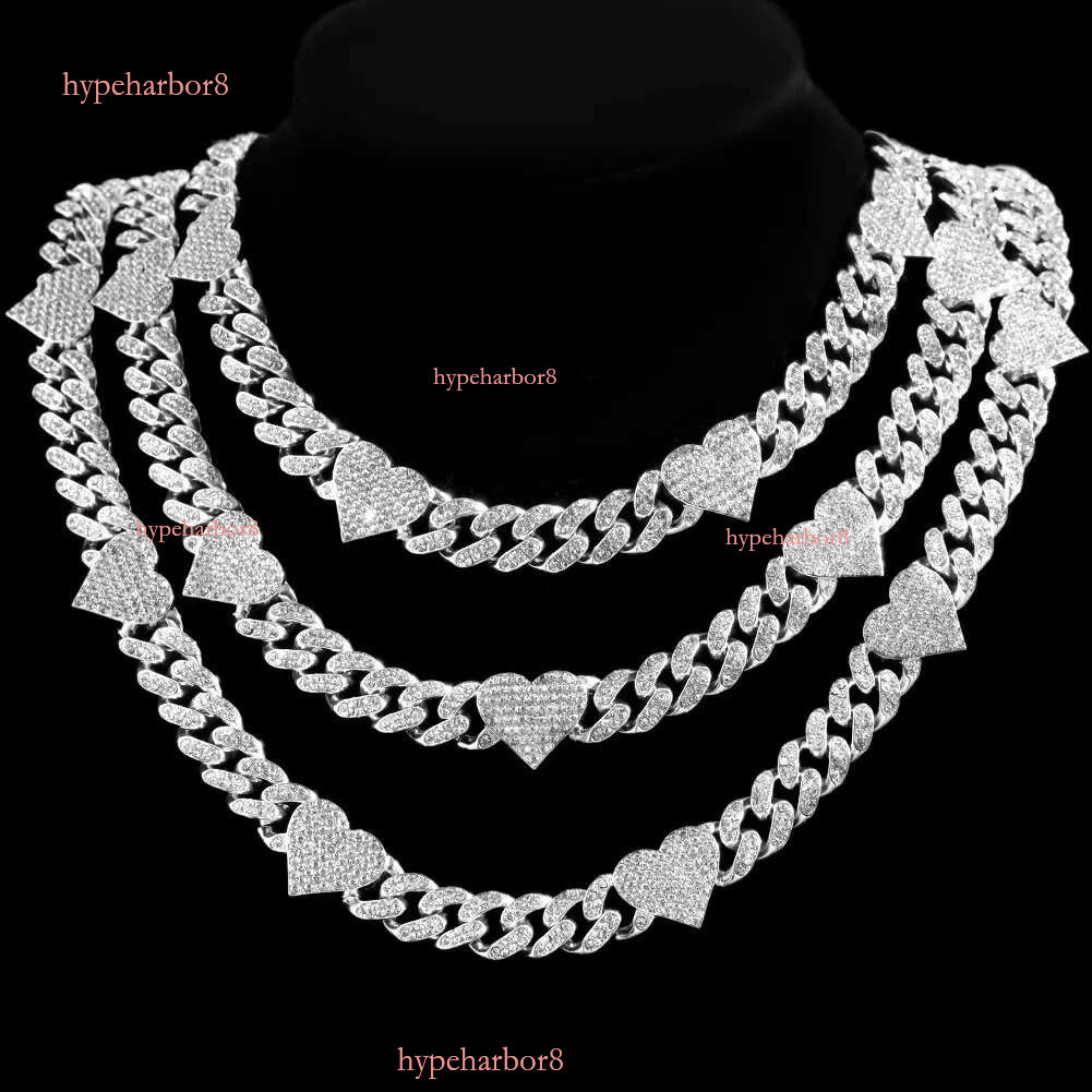 Iced Out Hip Hop Heart Cuban k Chain Womens Micro Water Dia Paving Necklace Set Fashion Jewelry High Quality 240927