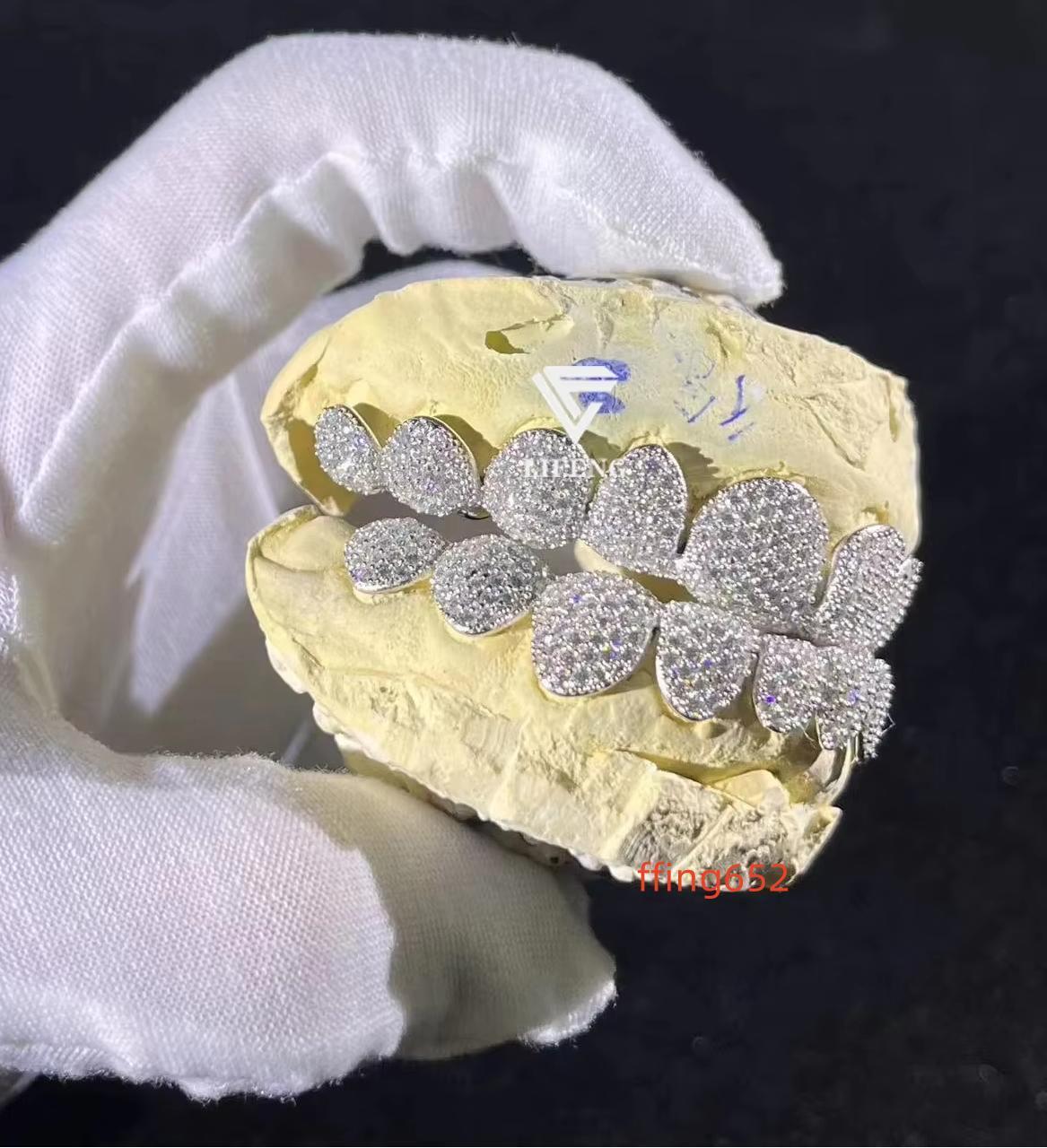 Deep Perm Cut Grillz Custom VVS Moissanite Hip Hop Grillz 16/20 Teeth 14K 18K White Gold Plated Diamond Iced Out Grillz Jewelry