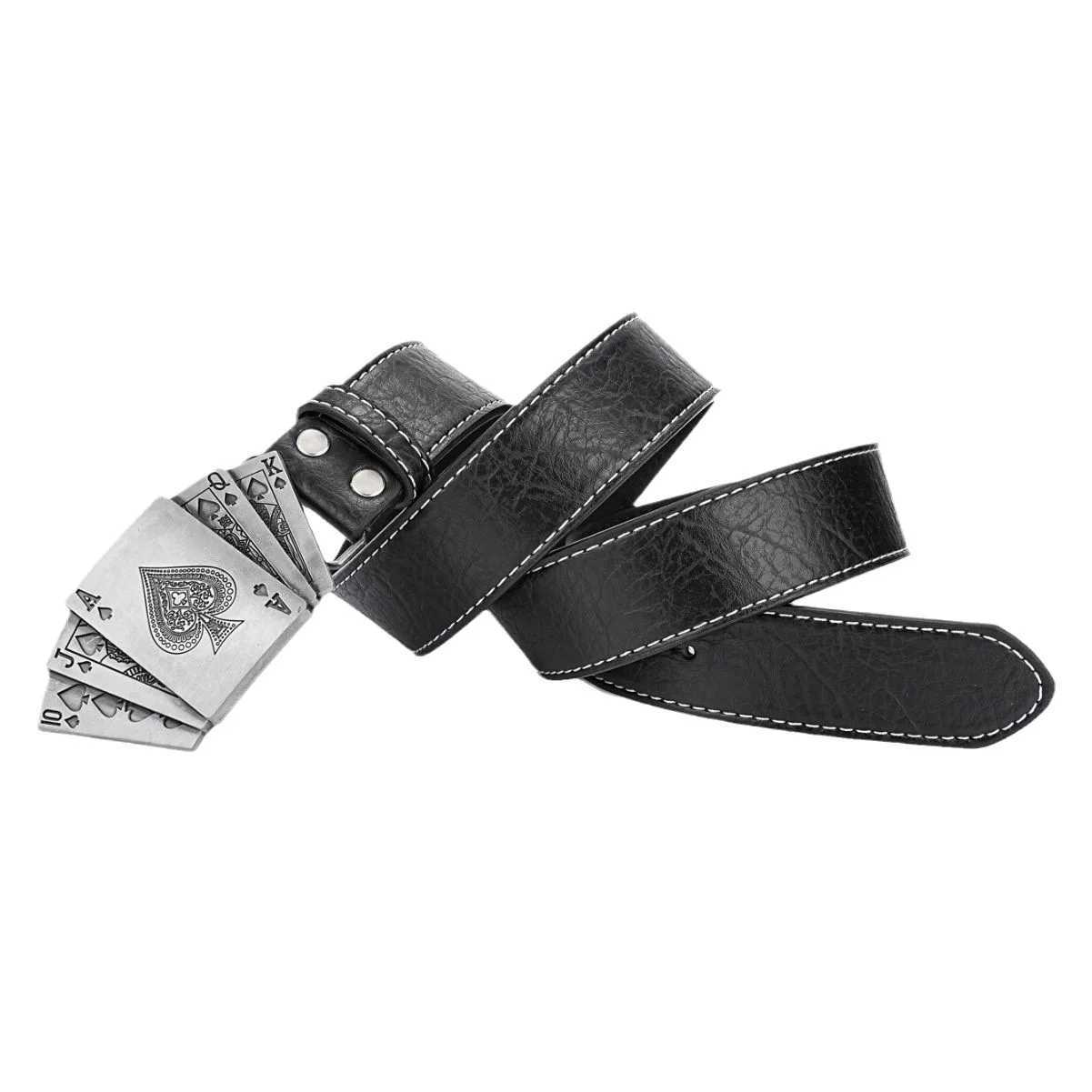 Mens and Womens Black Belt Poker Pattern Belt Fashion and Casual Cinturon Mens Belt W250326