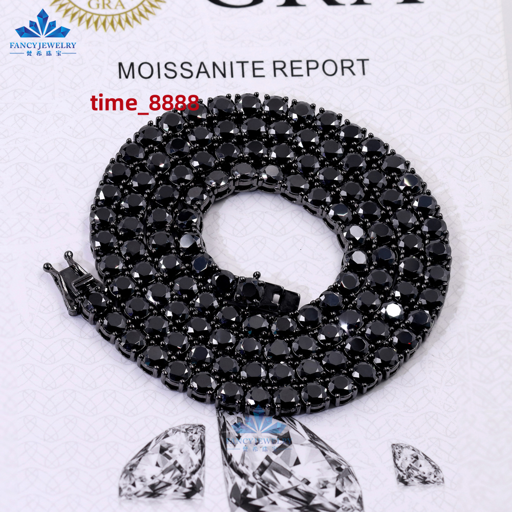 Factory Price Hip Hop Tennis Chains Necklace S925 Silver Iced Out Black Moissanite Diamond Tennis Chains for Men Gifts