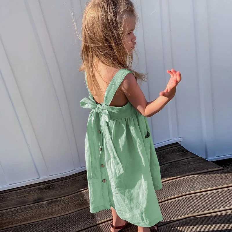 Womens cotton linen sleeveless hanging dress with adjustable shoulder straps summer new casual pocket childrens dress TZ77 W250326