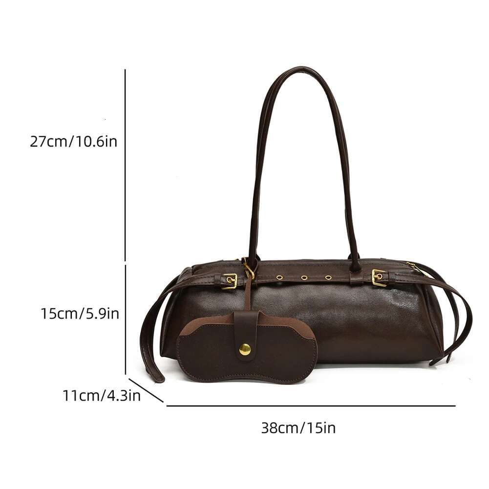 Boston Handbag For Women Solid Shoulder PU Leather Casual Bowg Retro Commuter Bag