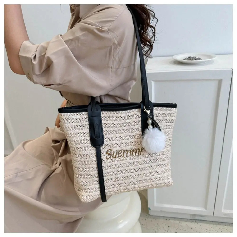 Women Casual Rattan Handbags Woven Shoulder Bags Summer Beach Straw Bag Large Capacity Tote Lady Big Purses 250325