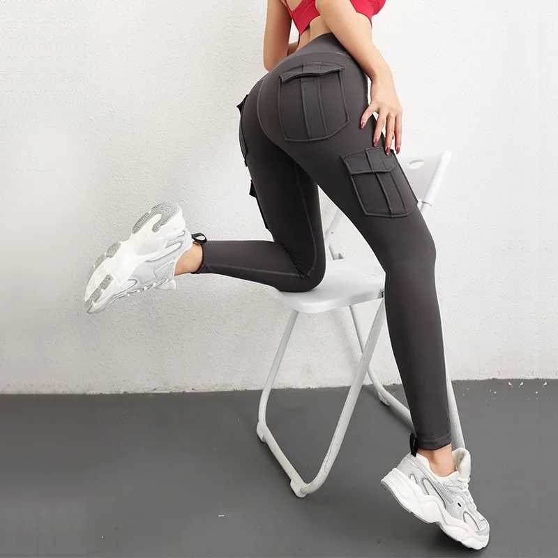 Multi pocket high waisted solid color yoga pants for exercise and yoga legs W250326