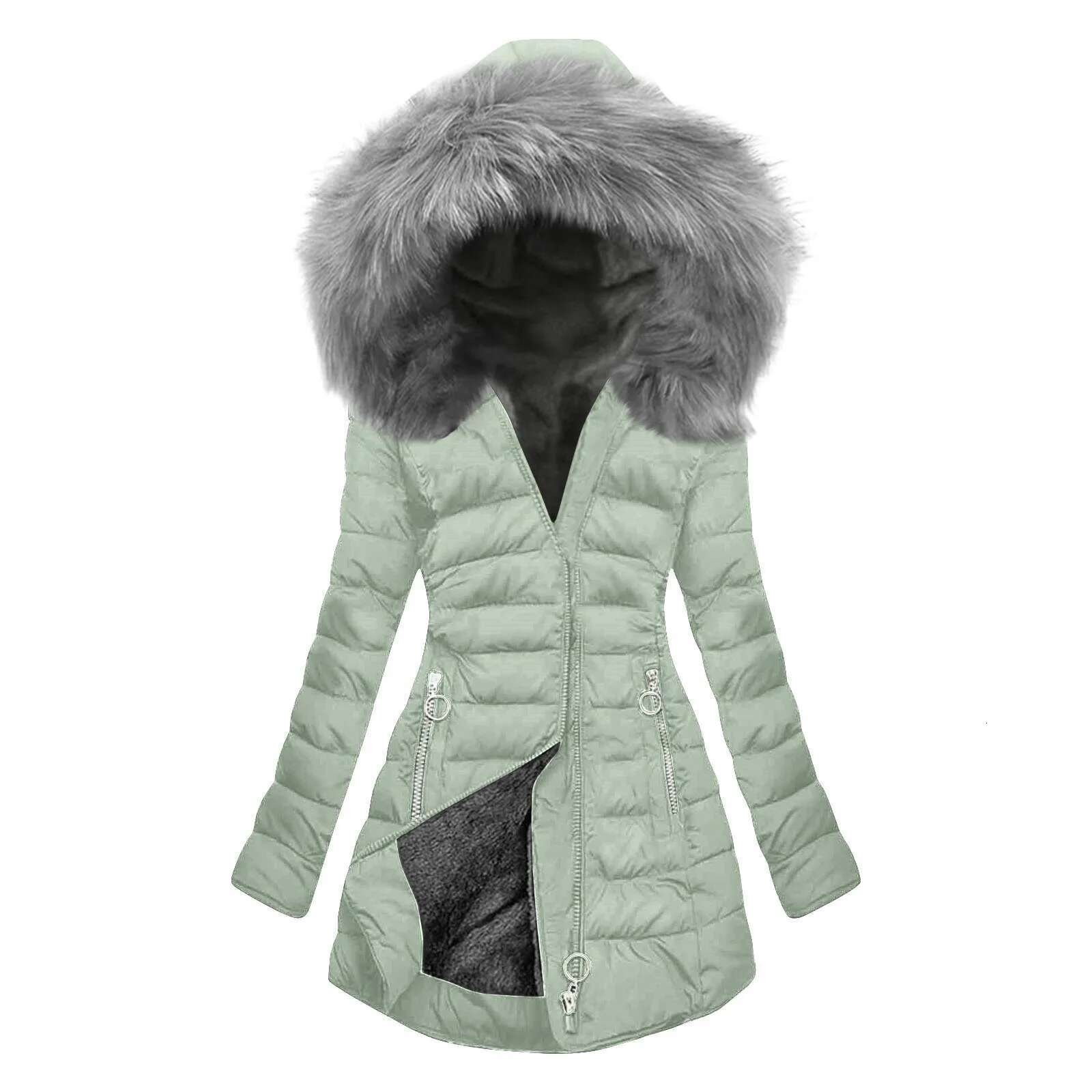 Womens Ed Long Coat Plus Size Mid Length Quilted Warm Outerwear With Hood Windproof Winter Jacket For Women