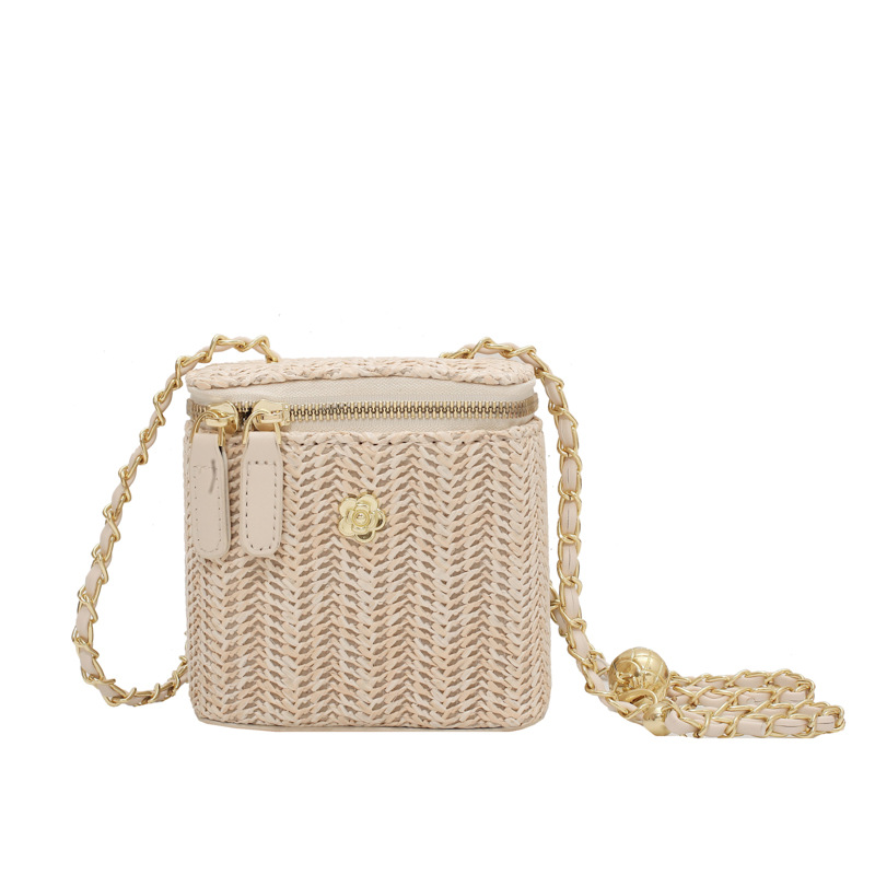 Women's small straw bag fragrance new woven tote box bag beach shoulder crossbody bag 2025