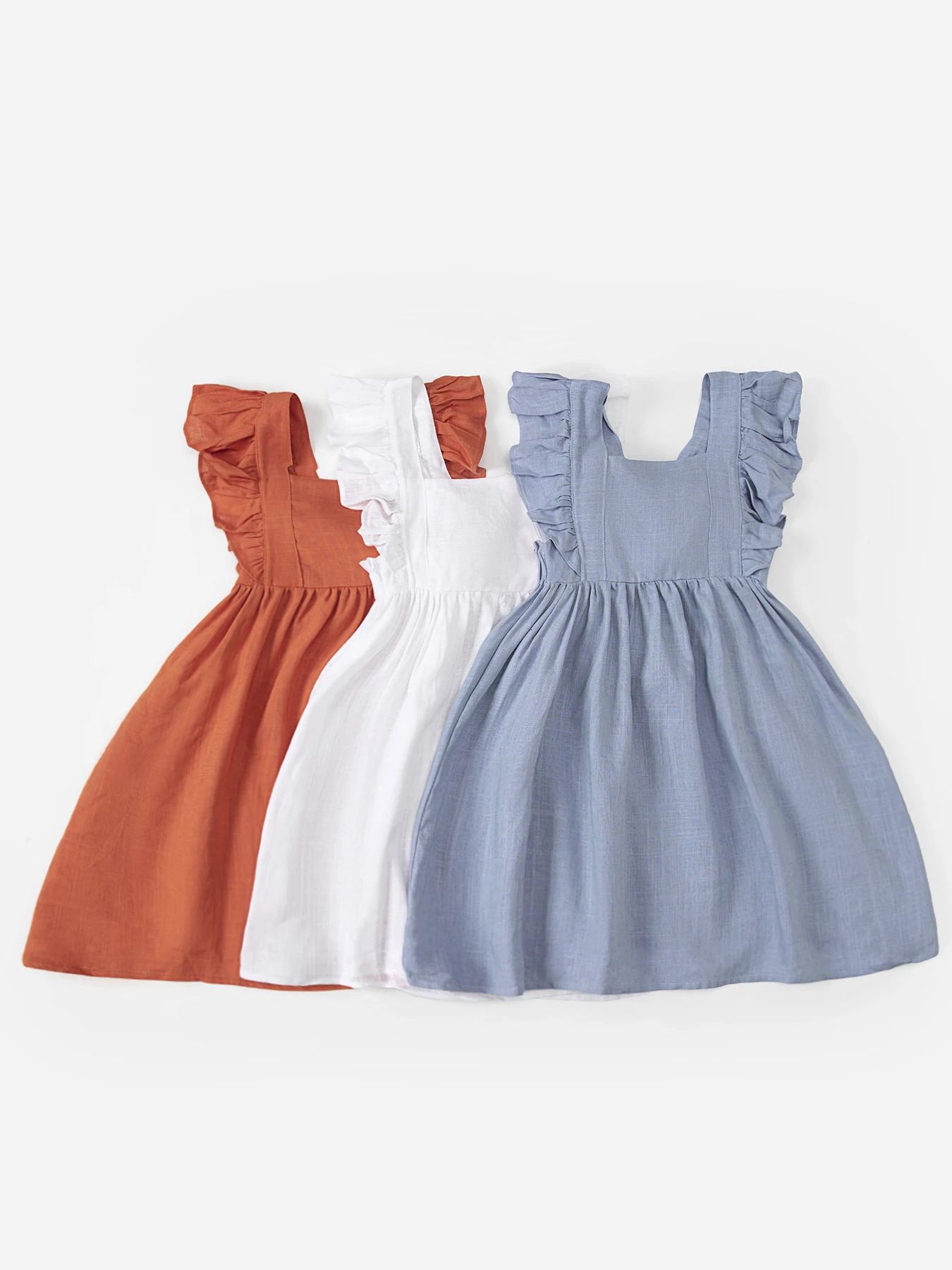 Cotton Linen Embroidered Dress for Baby Girl Ruffled Princess Dress Butterfly Bow Summer 250326
