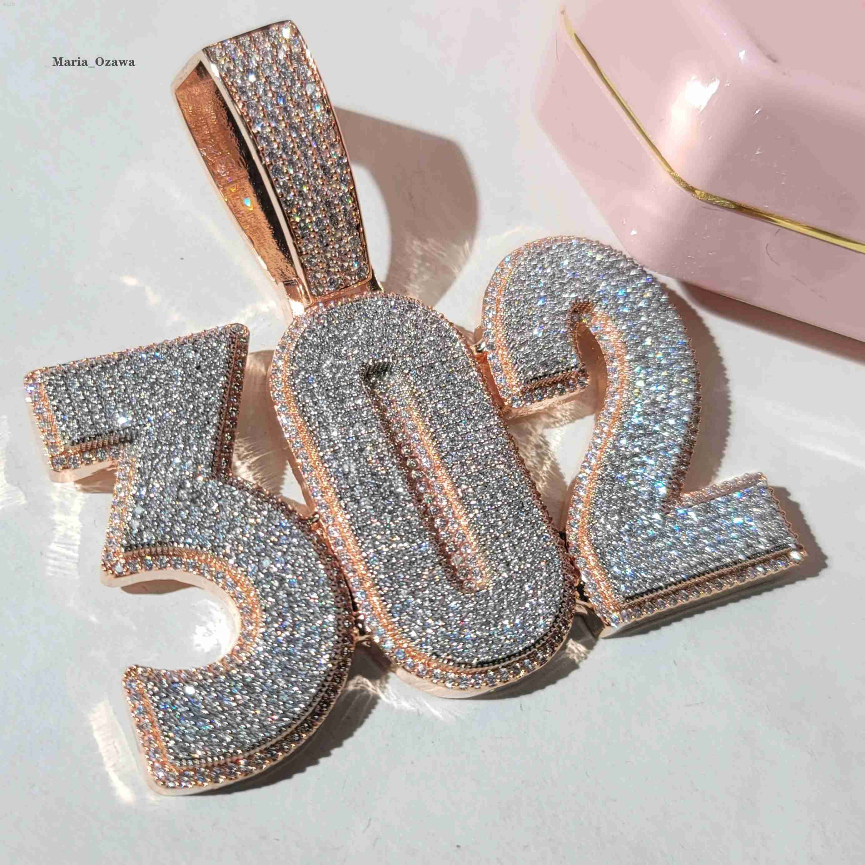 Custom Hip Hop Rose Gold 302 Numeric Pendant Diamond Charm Vvs Moissanite Necklace Pendant Iced Out Chain Pendant for Men