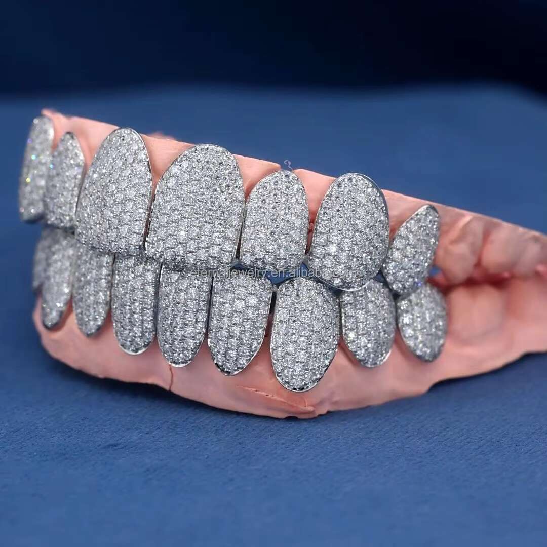Factory Custom S925 Silver 10K 14K 18K Solid Gold Grillz Iced Out VVS Moissanite Lab Grown Natural Diamond Grillz for Teeth
