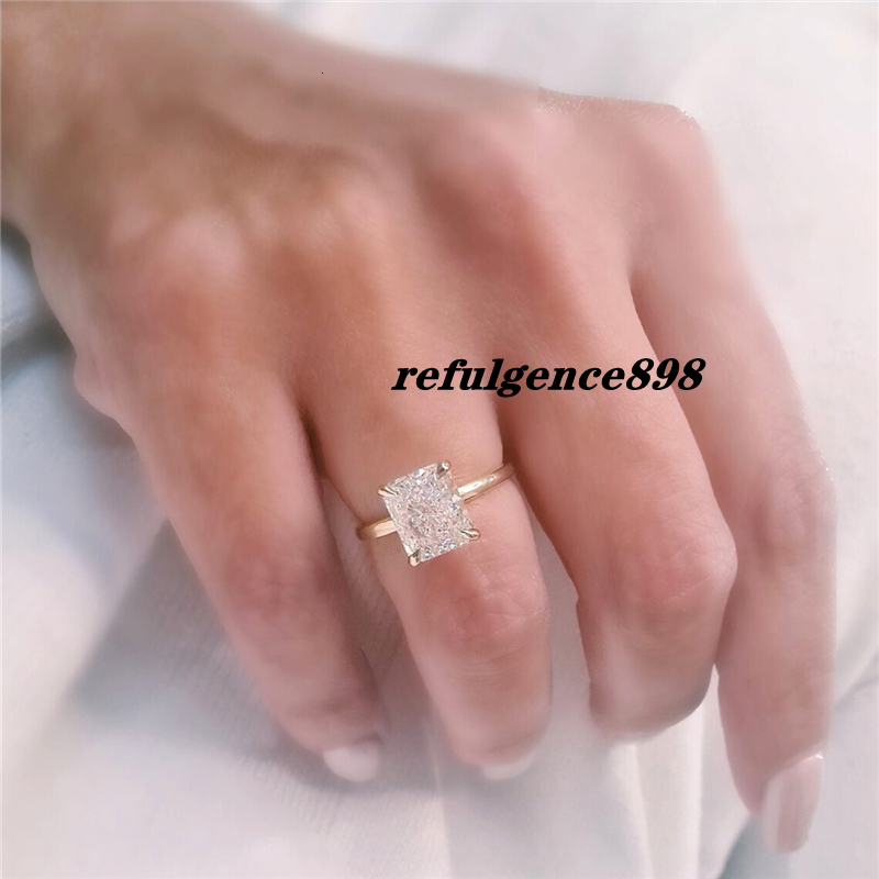 JY Jewelry 14K Yellow Gold Radiant Lab Grown Diamond Engagement Ring CVD Lab Grown E VS1 Radiant Cut Diamond Solitaire Promise Womens Gold Ring