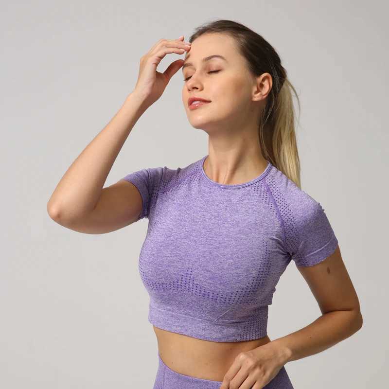 2-piece/set womens yoga set high waist seamless leg gym clothing fitness top short sleeved pants sportswear W250326