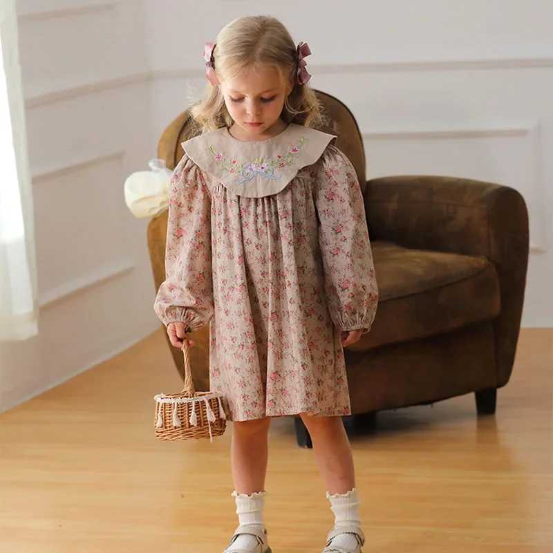 New Spring 2025 sisters Costume 2-7Yrs Girls Par Dress Long Sleeve Cotton Print Childrens Princess Dress Childrens Clothing W250326
