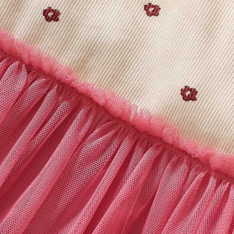 Childrens clothing childrens clothing autumn 2024 cotton baby clothing long sleeves floral mesh dress 2-7 years W250326