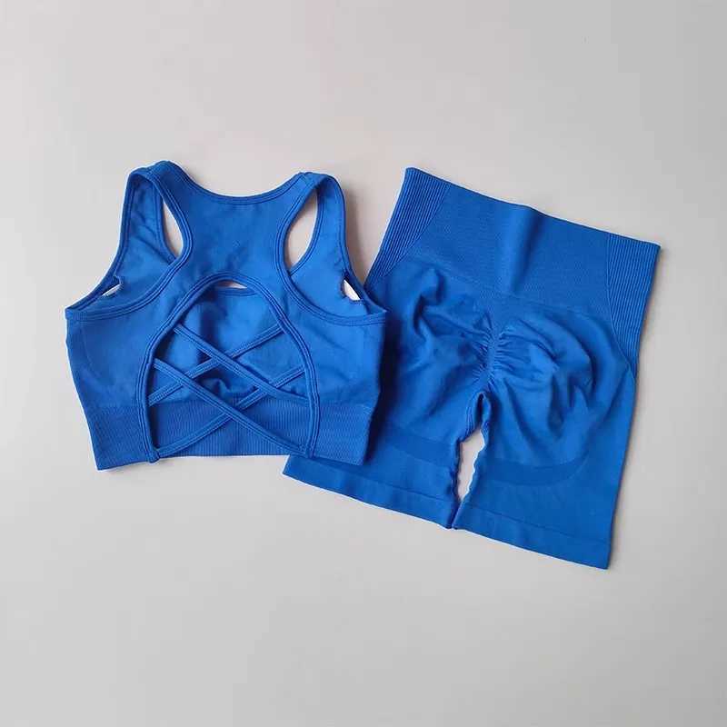 2-piece womens seamless yoga set sexy sports bra high waisted sports shorts gym fitness sleeveless sportswear W250326