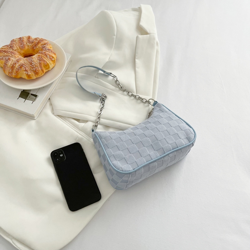Free shipping Korean fashion canvas plush plaid women's chain shoulder bag