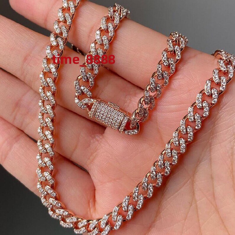 6MM Men Hip Hop Style 925 Sterling Silver Moissanite Style Cuban Link Chain Fully Iced Out Luxury Chain Round Diamond 20Inch